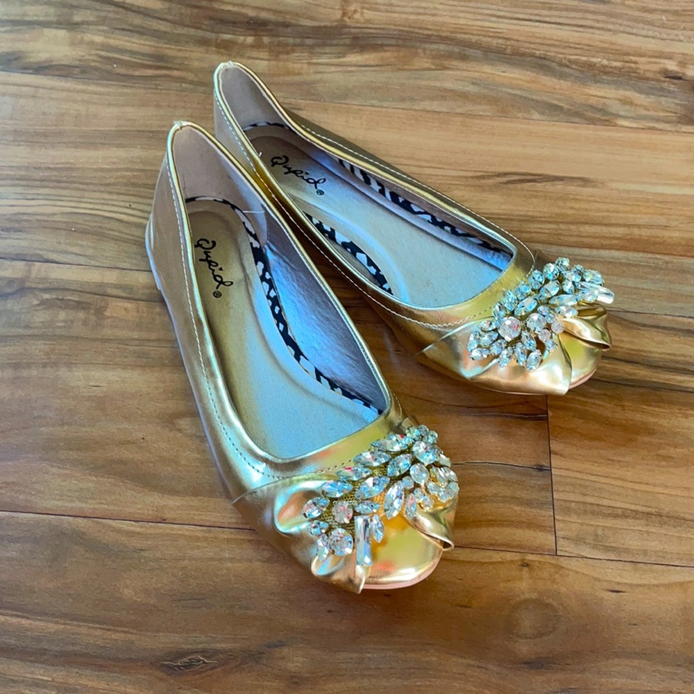 Gold Rhinestone Flats Size 6.5